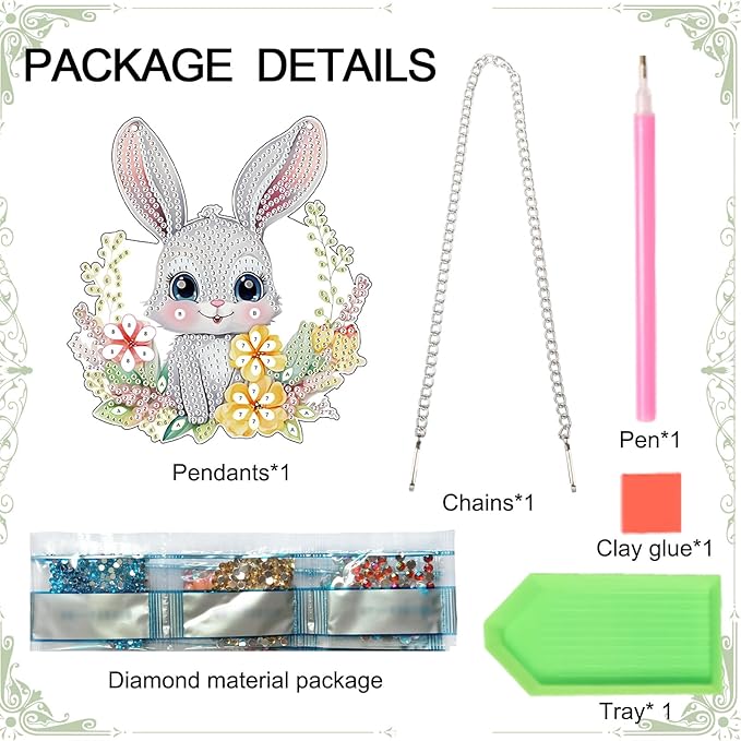 AiYuanzsh Rabbit Diamond Painting Hanging Kit, 5D DIY Acrylic Special Shaped Diamond Art Pendant Ornament for Home, Wall, Door, or Garden Decor, Easter Diamond Art Kit for Adults