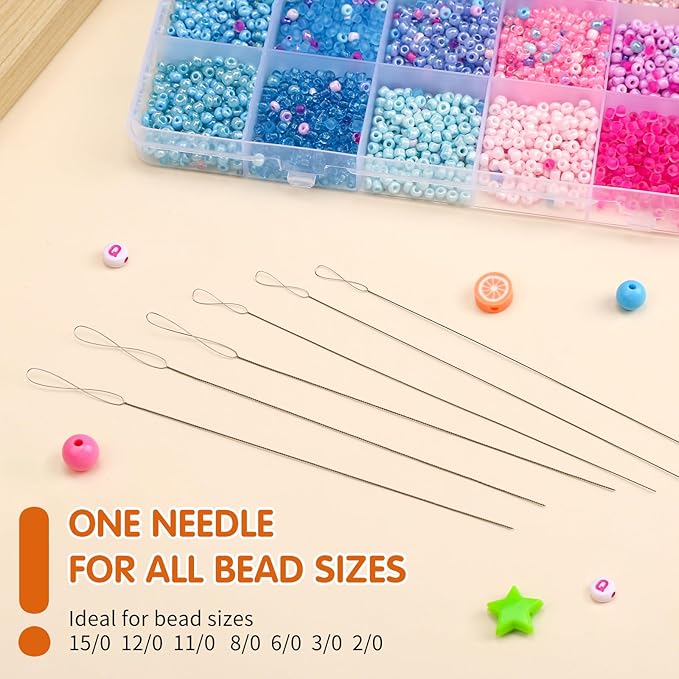 UOOU Beading Needles, 6 Pcs Beading Needle for Seed Beads, 2 Sizes Twisted Wire Bead Needles for Jewelry Making, Beaded Bracelets, Necklaces, DIY Handmade