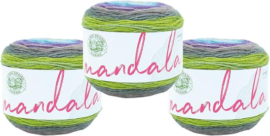 Lion Brand Yarn, Mandala DK Lightweight Yarn for Knitting, Crochet, and Crafts, Ghidorah, 3 Pack, Self-Striping Acrylic Fiber for Baby Blankets, Multicolor Shawls and Variegated Cardigans