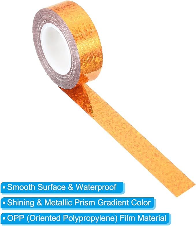 PATIKIL Glitter Sparkle Tape 15mm x 5m, 2 Pack Holographic Art Decorative Masking Tapes Self-Adhesive for DIY Scrapbook Art Craft Wrapping, Gold Tone