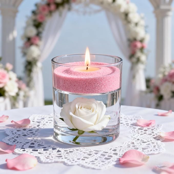 Aufien Candle Sand with Wicks, 21.4 Oz Pearled Candle, DIY Bead Powder Sand Wax Making kit Refillable Non Toxic for Handmade, Mother's Day Wedding and Halloween Christmas Decorations Pink