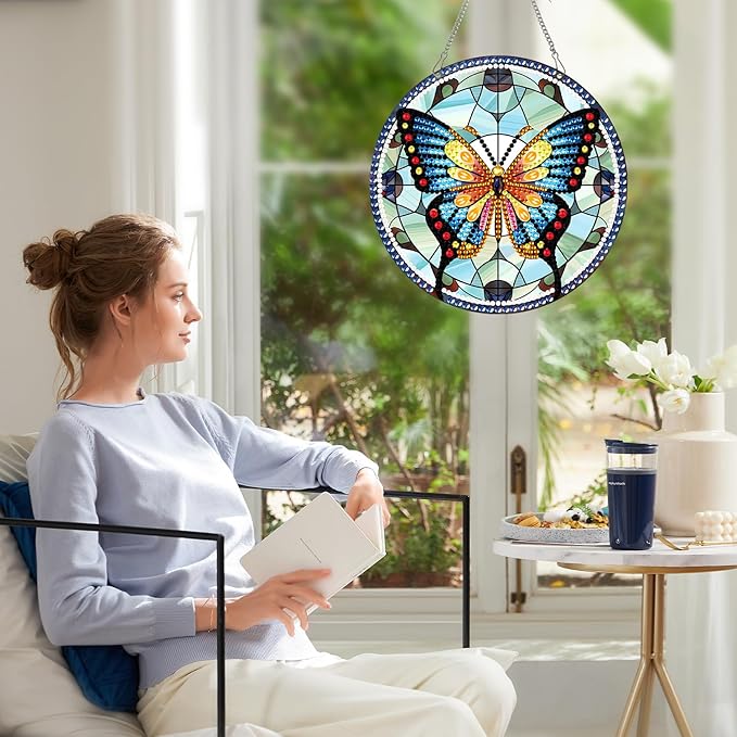 AiYuanzsh Animal Butterfly Diamond Painting Hanging Pendant Kit Special Shaped Diamond Dots Art Acrylic Ornaments Diamond Painting Pendant for Adult Kid Home Wall Window Decor Gift