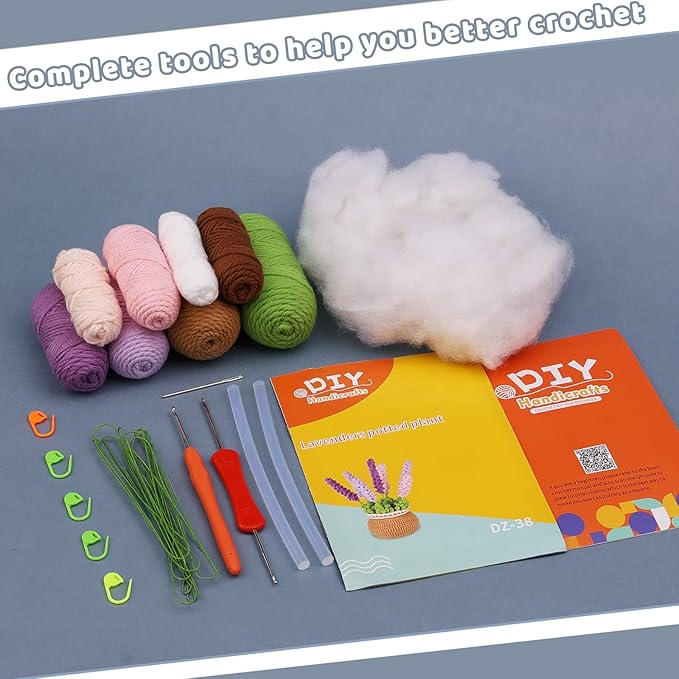 kgxulr Crochet Kit for Beginners, Purple Lavender Crochet Kit Beginner Crochet Starter Kit for Complete Beginners Adults, Crocheting Knitting Kit with Step-by-Step Video Tutorials (Purple Lavender)