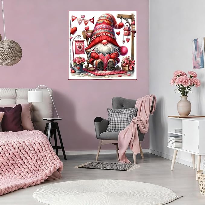 WUSARPLY Valentine's Day Diamond Painting Kits for Adults, Gnome Diamond Art Kits Full Drill Diamond Dots Paint with Diamonds Gem Arts and Crafts for Beginner Home Wall Decor