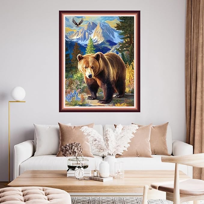 fanxvivy stamped cross stitch kits for beginners full range of cross stitching preprinted embroidery kits for adults, 11ct embroidery pattern needlepoint kits-forest bear 16x20 inch