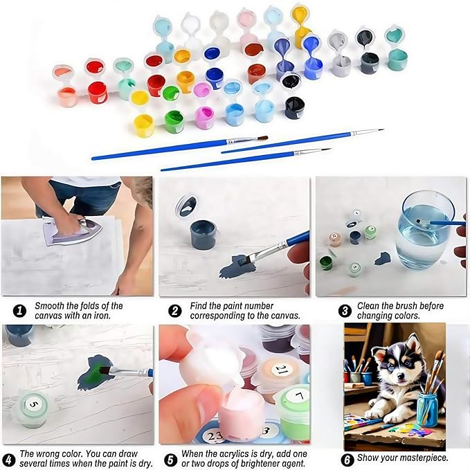 BYGFHLYW Dog Paint by Numbers Kit for Adults Beginners, Animal Easy Adult Paint by Number Kits On Canvas, DIY Acrylic Watercolor Oil Paint by Number for Adults for Home Wall Decor 16X20 Inch