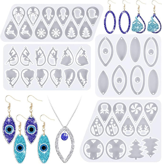 Patelai 4 Pcs Resin Earring Molds Irregular Shaped Earrings Silicone Mold for Epoxy Resin Dangle Drop Jewelry Making Kit for Women DIY Crafts Necklace Pendants Keychain(Snowflake Oval)