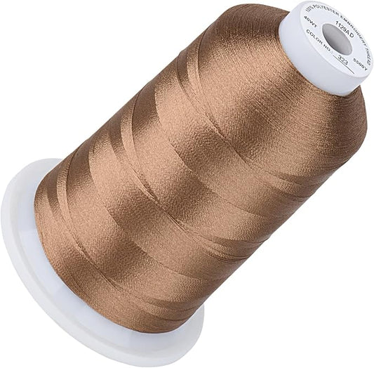 Simthread 5500Yds Embroidery Thread, 5000M High-Yardage 40WT 100% Polyester Thread – 170+ Vivid Colors, High-Speed Rated – Compatible with Brother, Singer, Janome & More - Light Brown 323