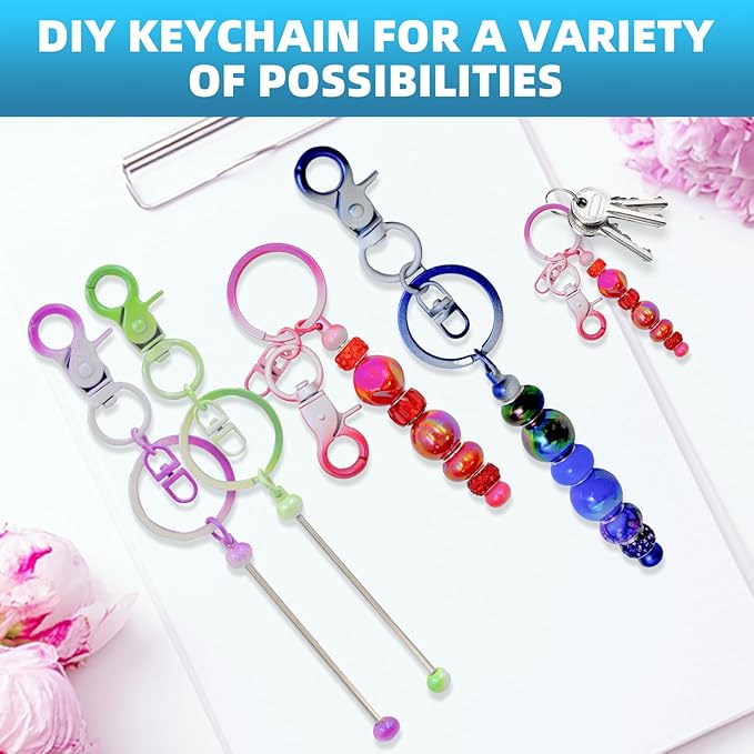 DNLEGULI 40 Pcs Beadable Keychains Bulk Kit – DIY Keychain Making Supplies with Metal Blanks for Crafts, Jewelry, Charms, Custom Projects – Blank Chain Bars for Beaded Keychain Design (Gradient)