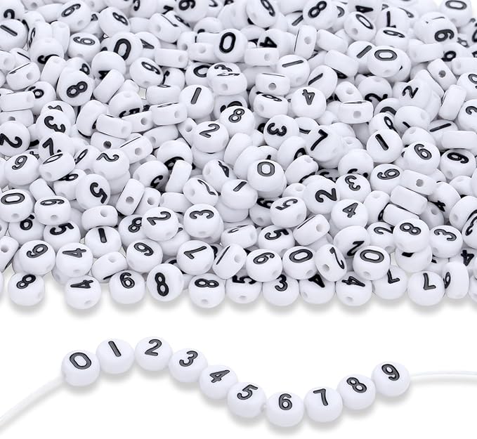 LAIDANLA 1000PCS Acrylic Number Beads Black Number White Round Bead 7×4mm for Jewelry Bracelets Necklaces Key Chains Making