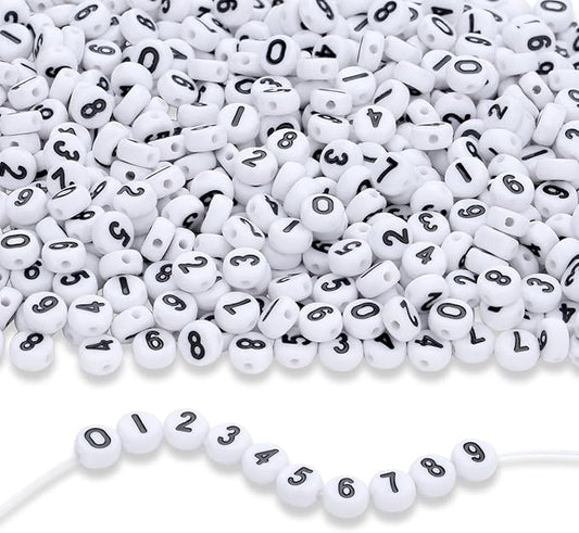 LAIDANLA 1000PCS Acrylic Number Beads Black Number White Round Bead 7×4mm for Jewelry Bracelets Necklaces Key Chains Making