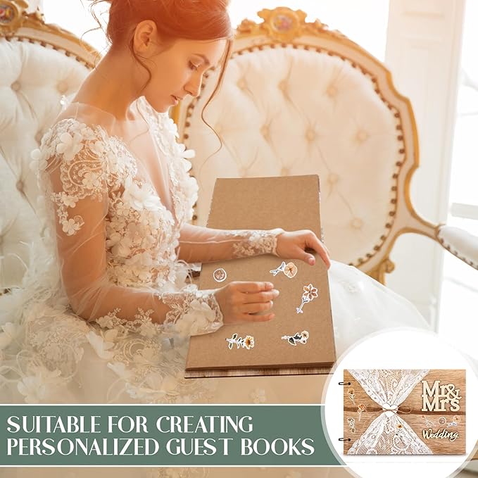 Letters to The Bride Scrapbook Wedding Memory Book 10.8 x 7.5 Inch 40 Pages Bridal DIY Memory Blank Paper Scrapbook Photo Album Sign with Bow Knot Dried Flower Stickers Silver Jewelry Stickers