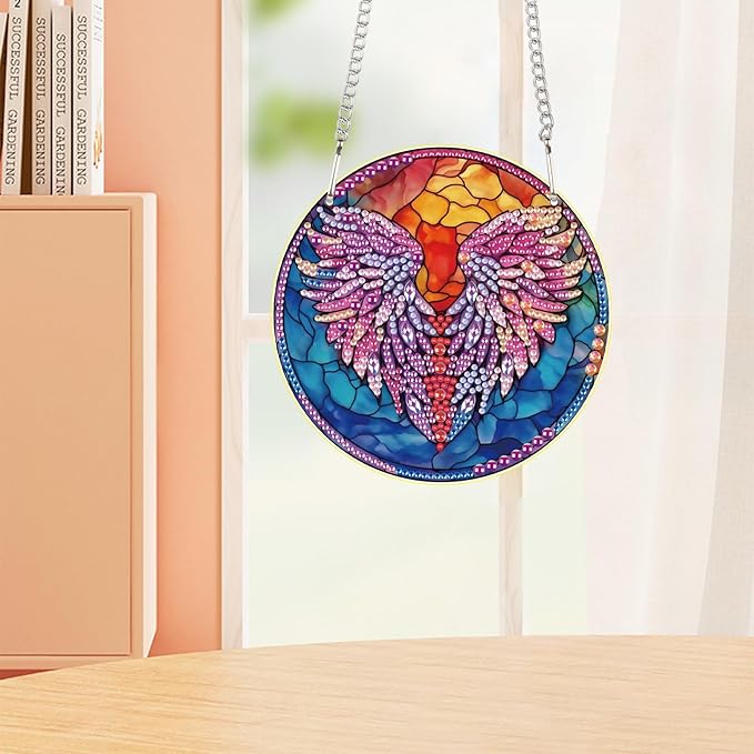 AiYuanzsh Feather Diamond Art Painting Hanging Pendant Kit Special Shaped Diamond Dots Art Acrylic Ornaments Diamond Art Pendant for Adult Home Wall Window Decor Gift