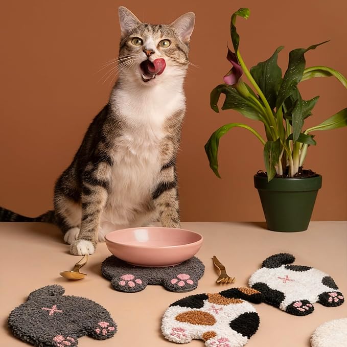 JarThenaAMCS 26 Pcs Pet Punch Needle Coaster Kits Cat Crafts Coasters Kit with Adhesive Felt Yarns Embroidery Hoop Instruction for Adults Beginners DIY Decor
