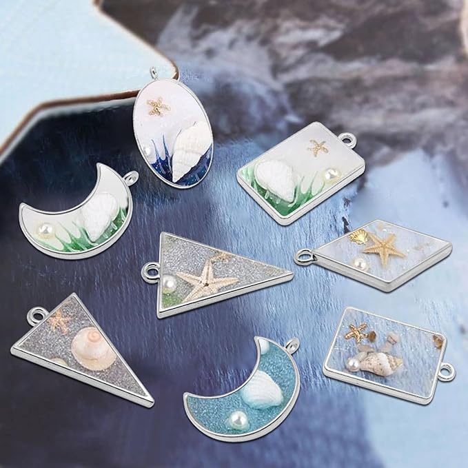 Oubaka 50pcs Open Bezel Pendants 5 Styles Open Back Bezel Pendant Open Frame Pendant Resin Craft Bezels for Resin Casting,Necklace,Earrings,Pressed Flower,DIY Crafts(White K)