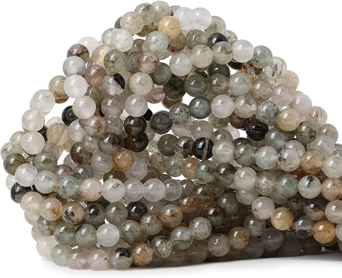 cheavian 60pcs 6mm natural green phantom crystal round loose beads for jewelry making 1 strand 15"