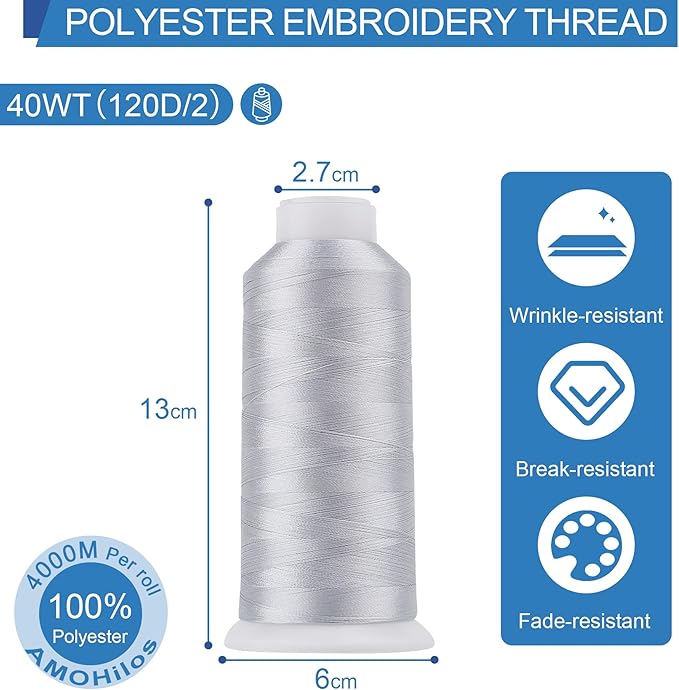 High Tenacity Polyester Embroidery Machine Thread 40WT(120D/2) 4000M Per Spool for Commercial and Domestic Embroidery Machine (Chrome-1811)
