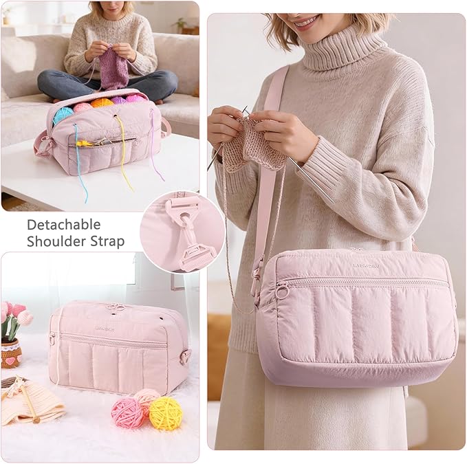 MYBAGZIGN Crochet Bag Organizer for Yarn & Hooks, Large Capacity Yarn Storage Bag with Yarn Holder Holes, Portable Crochet & Knitting Bag for Crocheting on The Go, Craft Travel Bag Gifts for Women