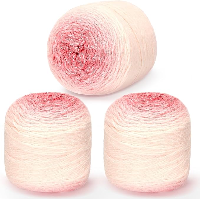 3 Pack Ombre Yarn for Crocheting, 80g/2.65oz Fluffy Soft Acrylic Gradient Yarn Cakes, #4mm Hook, Large Cloud Feel Yarn for Beginner Knitting, Star Blanket, Scarf, Shawl Garment DIY Crafts (Pink)