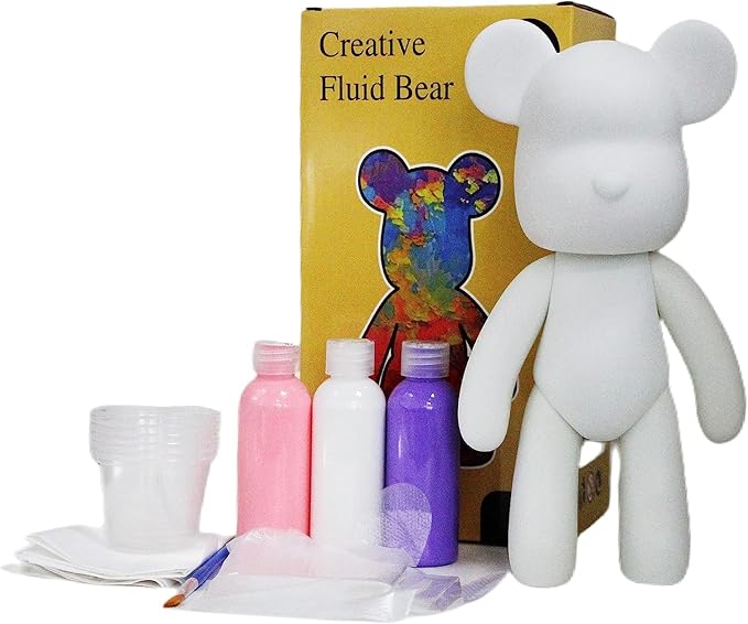 HANDA DIY Painting Kit - Teddy Bear & Gloomy Bear Figures, Creative Home Decorations, Handmade Dolls, Gift for Birthday & Valentines (9.05 inch, Purple+White+Pink)