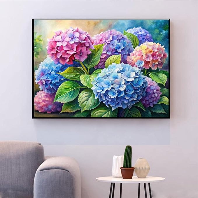 EIBEILI Diamond Painting Kits for Adults, Hydrangea Flowers 5D Diamond Art Kits for Beginner DIY Full Drill Diamond Dots Crystal Craft Kits for Home Wall Decor Gifts 12x16 Inch