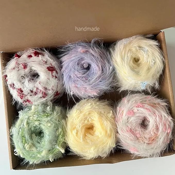 Blind Box WWnYYUS Hand Spun Yarn 6 Pack of 50g/Skein Blind Box Wool Cotton Mohair Acrylic with Hand Art Blended Colorful Handmade