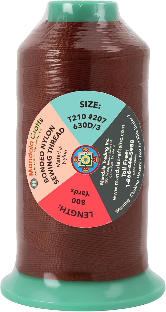 Mandala Crafts Size 207 630D T210 Bonded Nylon Thread - Copper Brown 800 YDs Tex 210 Heavy Duty Sewing Threads for Leather, Jeans, Weaving, Outdoor Marine Upholstery