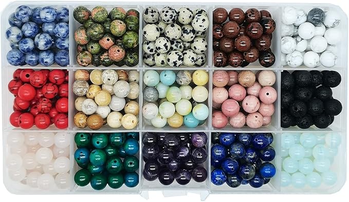 Yephac 8mm Natural Round Stone Beads-Loose Gemstone Beading-Hole Size 1mm for Jewelry Making,Box Packed (15 Material-2,8mm)