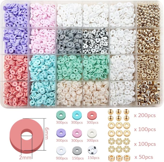 MIIIM Pastel Clay Beads Kit for Bracelets Making, Heishi Beads, Clay Charms and Gold Spacer for Jewelry Making, Friendship Bracelet Kit for Crafts, Concert, Raves, Gifts