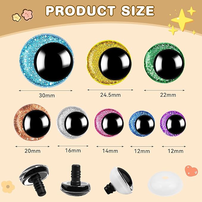 160PCS Large Safety Eyes for Amigurumi Safety Eyes for Crocheting for DIY Dolls Puppets Bear Crafts Animals Amigurumi Making Supplies(12-30MM)