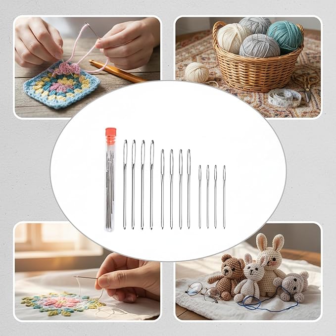 56 Pcs Big Eye Stainless Steel Hand Sewing Needles Kit and Blunt Tip Metal Darning Tapestry Yarn Embroidery Needles Large Eye for Yarn Needle and Thread Mini Sewing Kits Supplies
