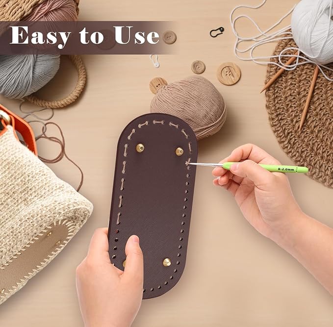 Coitak 4+8 PCS Bag Bases for Crochet with D Shape Purse Handles for Bag Making, 2 PCS Crochet Hooks, 4 Colors Leather Purse Bottoms for Crocheting DIY