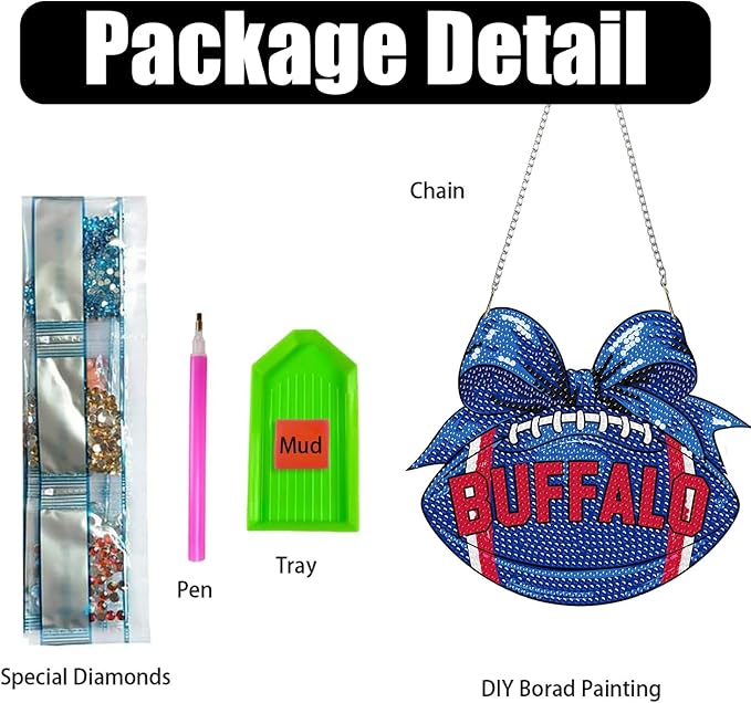 Rertcioph Football Diamond Art Hanging Kit for Adults, DIY Acrylic 5D Diamond Painting Hanging Ornament for Buffalo Home Wall Decor and Gift
