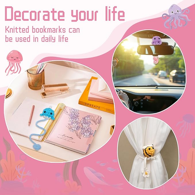 Kogyxe Crochet Kit for Beginners, Crochet Bookmark Kit with Step-by-Step Video Tutorials, Crochet Starter Kits for Beginners Decoration Readers Book Lovers, Animal Bookmarks (40%+ Yarn)