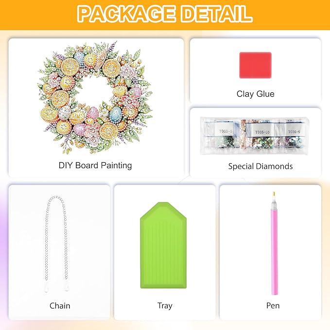 QENSPE Diamond Painting Art Hanging Kits for Adults, 5D Easter Eggs Special Shape Diamond Paingting Ornaments with Chain, DIY Flower Wreath Crystal Window Pendants for Home Wall Decor Gifts 8X8 inch