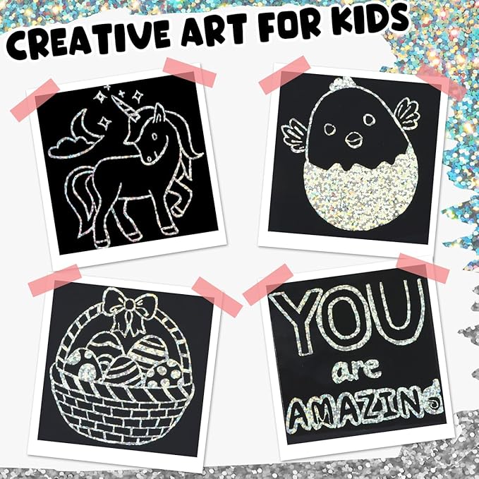 ZMLM Easter Basket Stuffers for Kids，165 Rainbow Scratch Paper Art Notes: Easter Crafts for Kids Ages 4-8, Gifts Girls Boys Toys Classroom Prizes for Students School Activity(Silver)