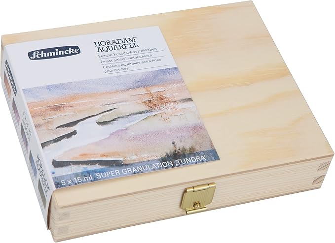 Schmincke - HORADAM® AQUARELL, Super-Granulation Set Tundra, 5 x 15 ml tubes, 74 850 097, wooden box, very strong granulating colors, finest, supergranulating watercolors