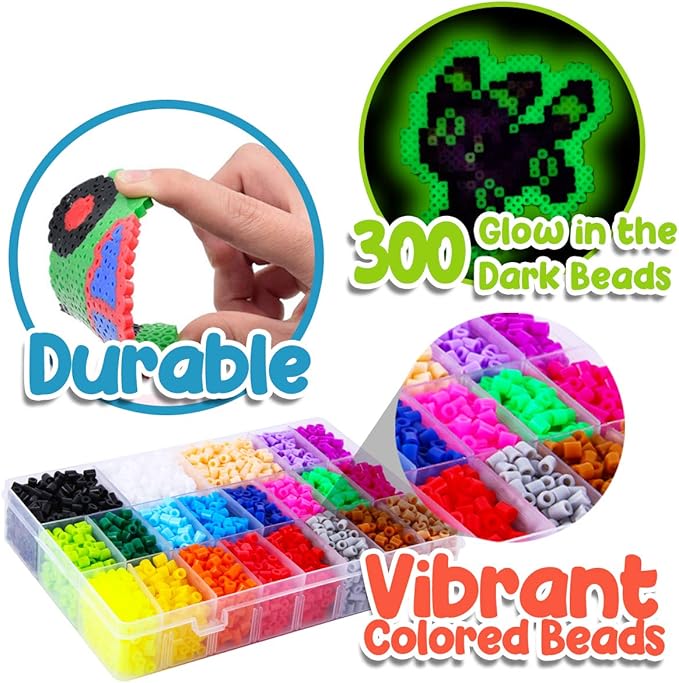Goody King Arts and Crafts Fuse Beads Kit for Kids with Instruction - 5mm Pixel Art Melty Plastic Beads Set with 111 Patterns, 21 Assorted Colors Plus - School Teens Kids Age 4 5 6 7 8 and up