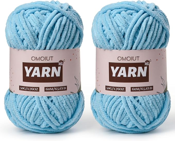 2 Packs Plush Chenille Chunky Crochet Yarn - Baby Yarn for Crocheting Soft - Velvet Yarns Knitting for Blankets Crafts - Fluffy Amigurumi Yarns 100g/131yds (2 Azure)