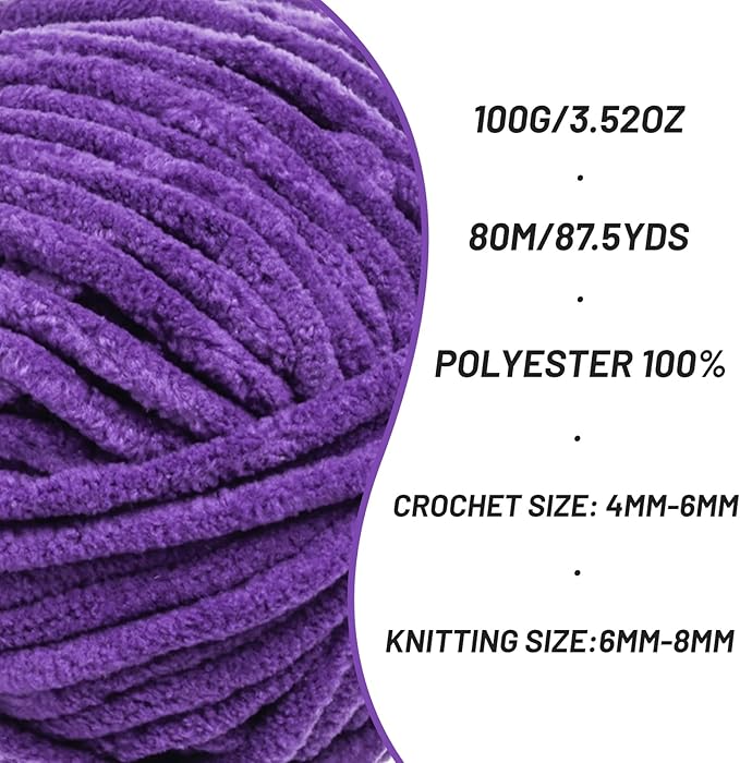 4 Pack Chunky Chenille Yarn for Crocheting, Baby Yarn for Crocheting Soft Blanket, 349.9 yds /14.1 oz Crochet Yarn, Bulky 5 Amigurumi Yarns, Fluffy Velvet Yarns for Knitting Crafts (4 Lilac)