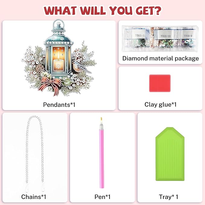 Bowetile Christmas Diamond Art Hanging Kits for Adults, Candlelight Diamond Art Suncatchers, 5D Special Shape Diamond Painting Pendant Window Ornament Christmas Gifts for Home Door Wall Decor