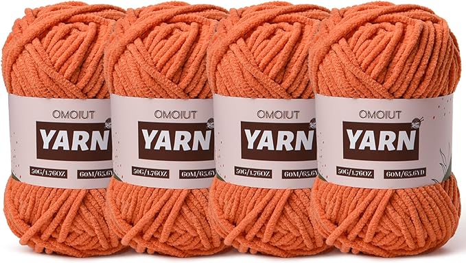 4 Packs Plush Chenille Chunky Crochet Yarn - Baby Yarn for Crocheting Soft - Velvet Yarns Knitting for Blankets Crafts - Fluffy Amigurumi Yarns 200g/262.5yds (4 Orange)
