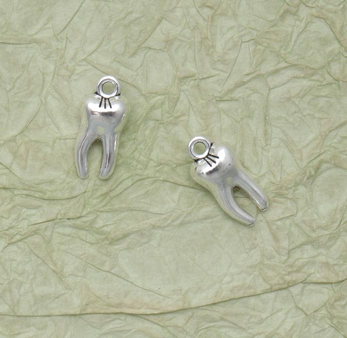 30 Pcs Teeth Charms 1.5 x 0.7 x 0.5 cm Metal Cute Small Tooth Pendants for Women DIY Jewelry Making Supplies Necklace Bracelets Findings Kit Bulk Decoration