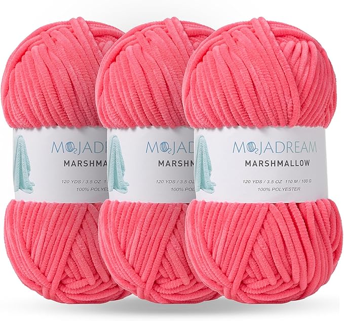 Marshmallow Yarn 3PCS 3.5oz Soft Chenille Yarn for Amigurumi Baby Blanket Yarn: No Shedding Soft Easy to Knitting and Crocheting Bulky 5# Yarn 3 Skeins of 100g (Rose)