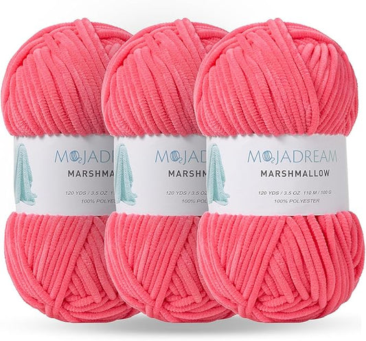 Marshmallow Yarn 3PCS 3.5oz Soft Chenille Yarn for Amigurumi Baby Blanket Yarn: No Shedding Soft Easy to Knitting and Crocheting Bulky 5# Yarn 3 Skeins of 100g (Rose)