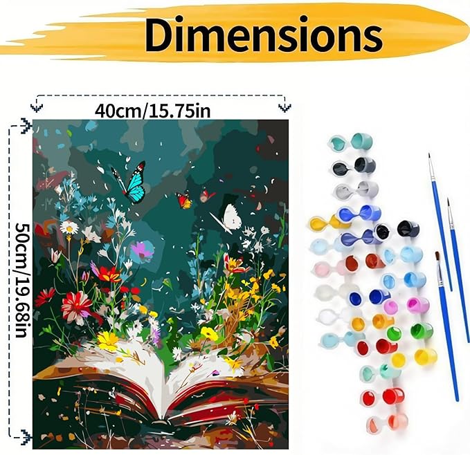 BYGFHLYW Paint by Numbers Kit for Adults Beginners, Book Flowers Adult Paint by Number Kits On Canvas, DIY Acrylic Oil Painting Kits for Beginners, Color by Number Adult for Home Wall Decor 16x20Inch