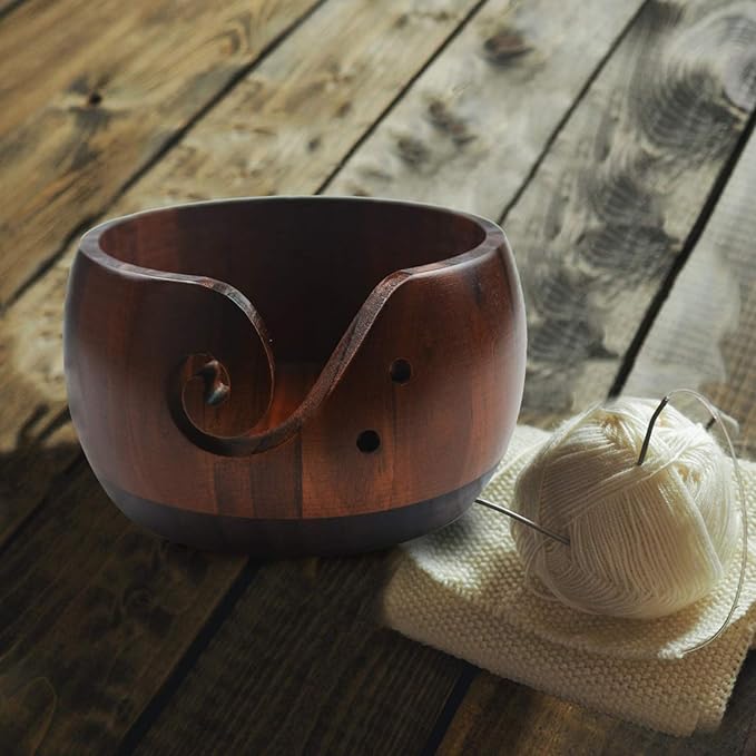 Wooden Handmade Knitting Bowls - Large Round Woven Wool Bowl for DIY Crocheting Home Decor & Needlework - 6 * 3.1 Inch