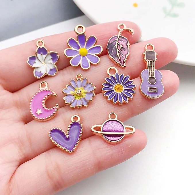 WOCRAFT 40pcs 20 pairs Assorted Enamel Bracelet Charms for Jewelry Making DIY Necklace Bracelet Earrings Keychain Crafting Charms Kit Crafts (Purple-SN999)