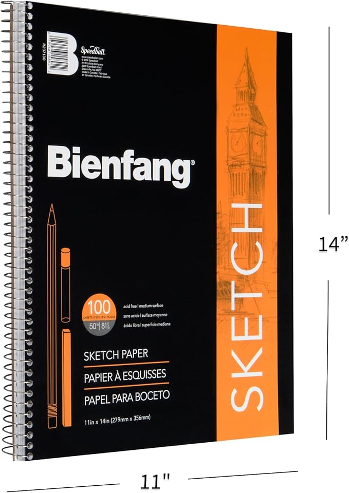 Bienfang Sketch Pad 11x14 Inch, 100 Sheets of 60lb 90gsm Art Paper, Spiral Bound Sketch Book Drawing Notebook