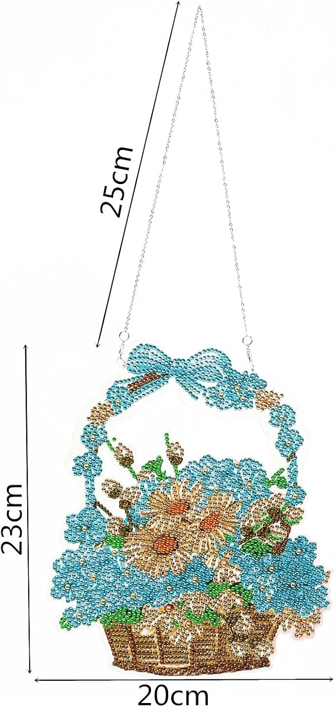YEESAM ART DIY 5D Rhinestone Painting Christmas Decorations Hanging Kit, Blue Flowers Daisies 20x23cm Rhinestone Art for Wall Door Window Decorations Hanging Mosaic Crafts Ornaments